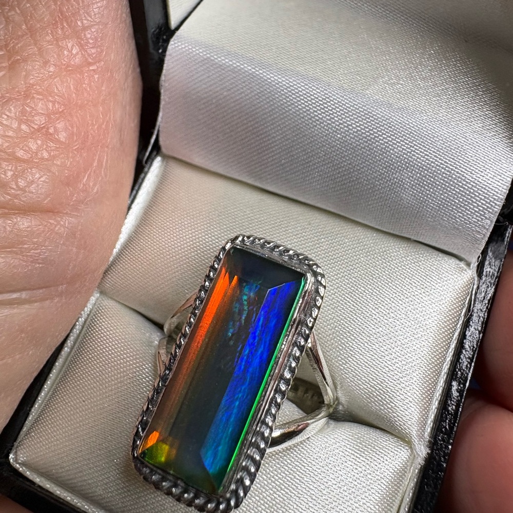 Ring Aurora Opal Multicolor 925 Sterling Silver Statement Elegant - Picture 3 of 7